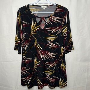 Laura Printed Short Sleeve Blouse Size 1X Black